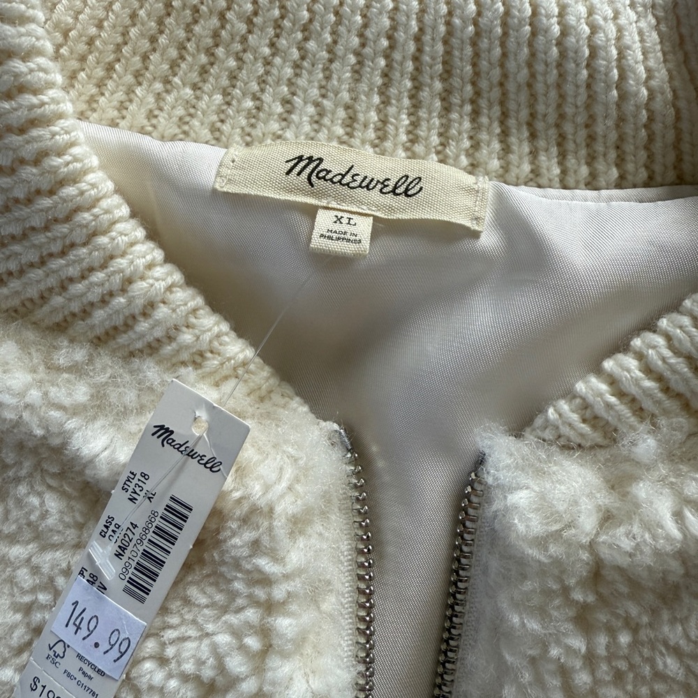 Madewell Ivory Sherpa Zip-Up Jacket